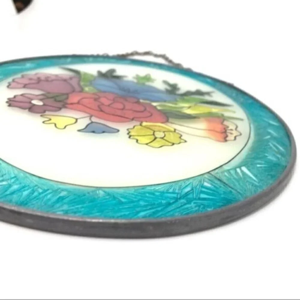 Floral Bouquet Hand Painted Glass Suncatcher Stained Glass